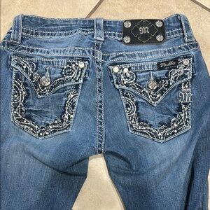 Miss Me Blue Boot Cut Jeans with Rhinestone Embellishments